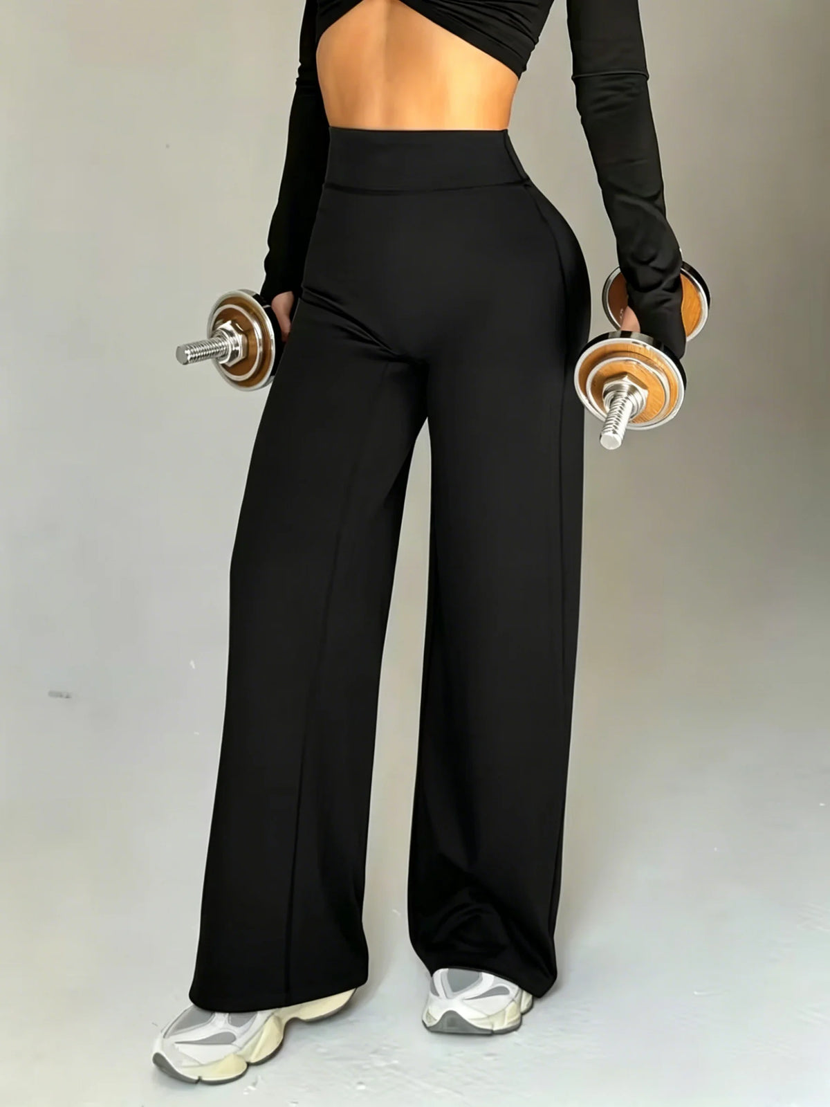 Ladies High-Waist Butt-Lifting Wide Leg Yoga Pants Soft Elastic Straight Fitness Trousers Skin-Friendly High Elasticity