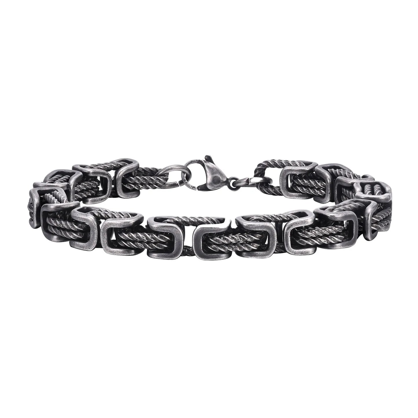 Vnox Stainless Steel Byzantine Bracelet for Men, 8mm Wide Vintage Style Bold Square Links Chain Wristband, Father's Day Gift