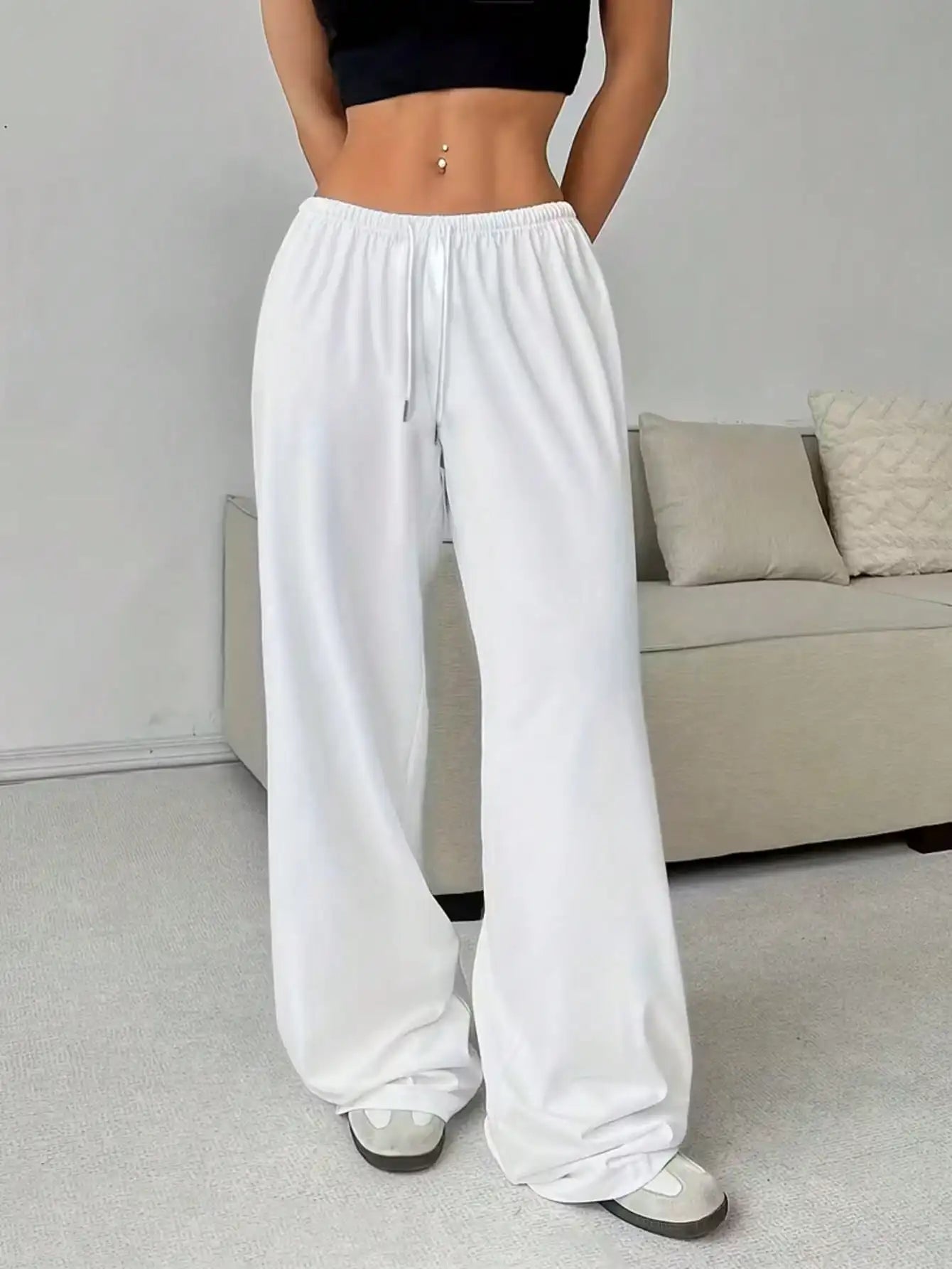 Ladies' Casual Wide Leg Jogging Pants, Drawstring Elastic Waistband, Comfortable Loose Fit, Spring/Summer/Autumn Styles
