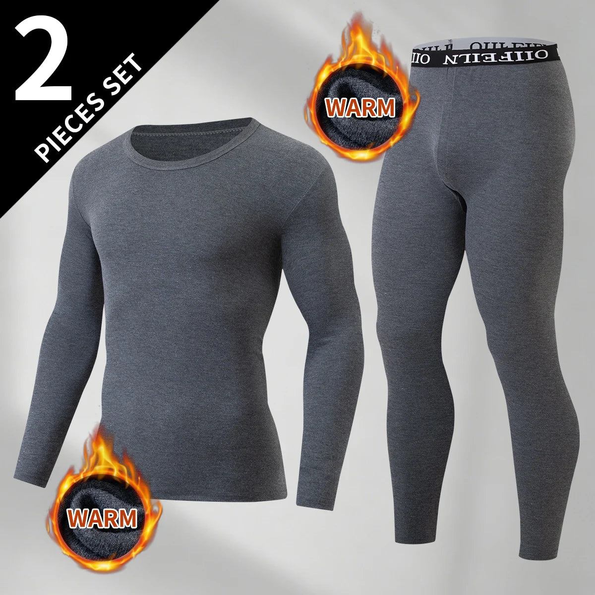 Men's Autumn/Winter Warm Underwear Set Solid Color Multi Color Round Neck Long Sleeve Top Letter Elastic Waist Casual Pants