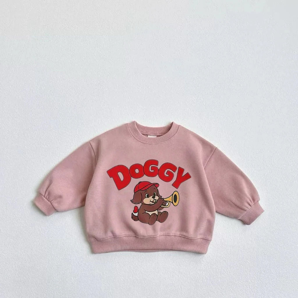 Baby Boys Cartoon Dog Hoodie - Solid Color Long Sleeve Top Autumn 2025