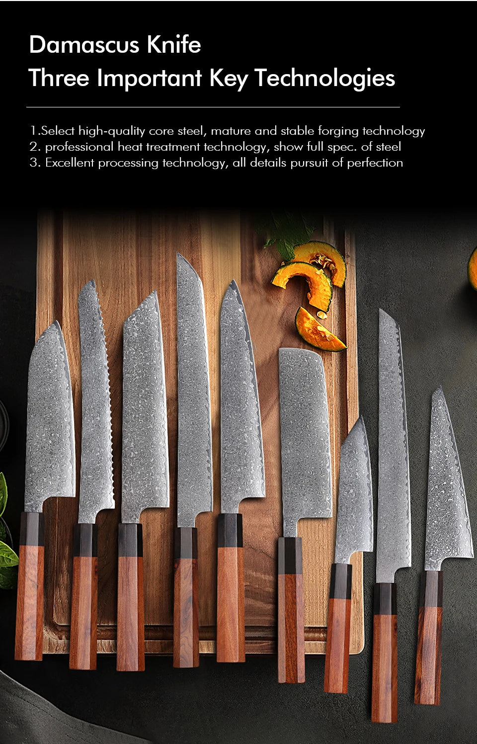 Damascus Steel Japanese Chef Knife - Hand Forged Santoku Sashimi Blade
