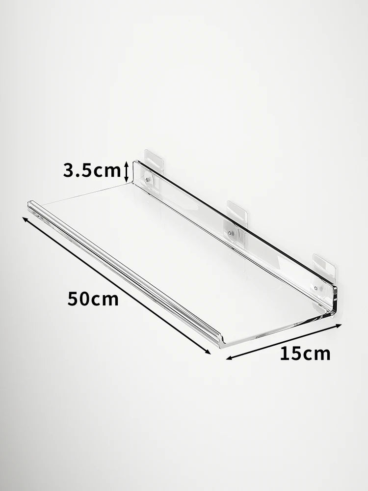 Acrylic Wall Storage Rack - No Drill Bathroom Kitchen Organizer with Strong Adhesive