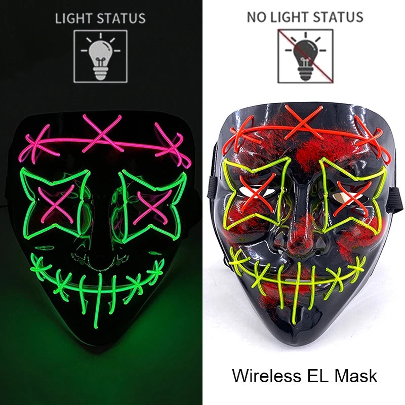 Wireless LED Halloween Purge Mask - Glowing Masquerade Horror Mask