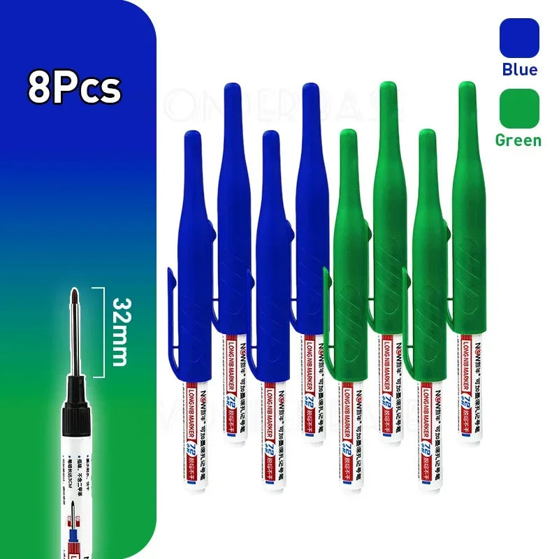 Waterproof Multi-Purpose 32mm Deep Hole Marker Pens - 1-8 Pcs in 4 Colors for Wood Tile Metal Bathroom Use