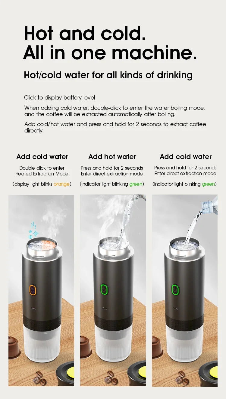 Portable Wireless Espresso Coffee Maker - 3-in-1 Travel Machine for Car Camping - ZOOMNSTORE