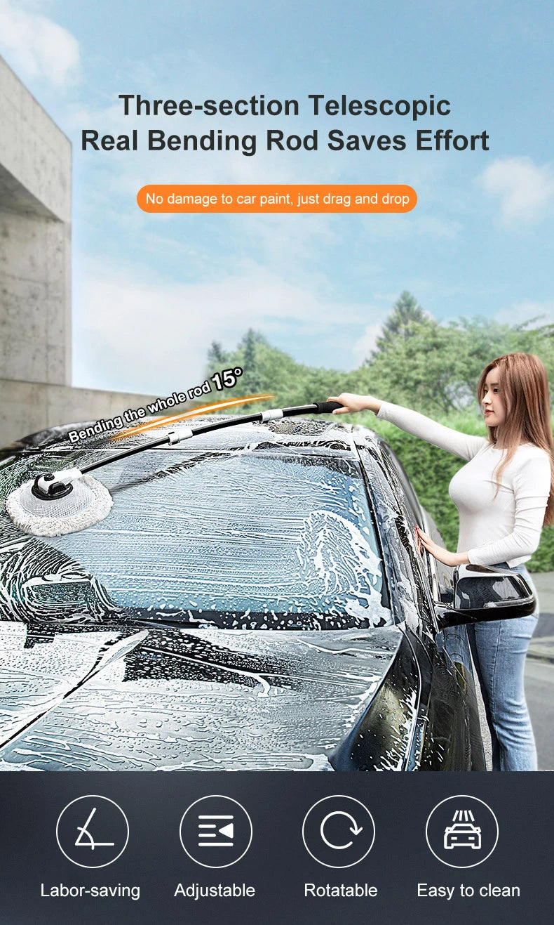 15 Bend Car Cleaning Brush - Telescoping Chenille Wash Mop