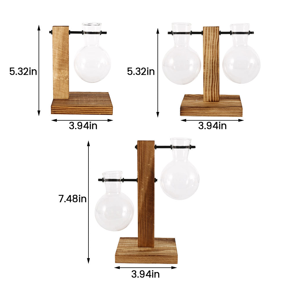 Glass Desktop Planter with Wooden Stand - Hydroponic Bulb Vase for Home Decor