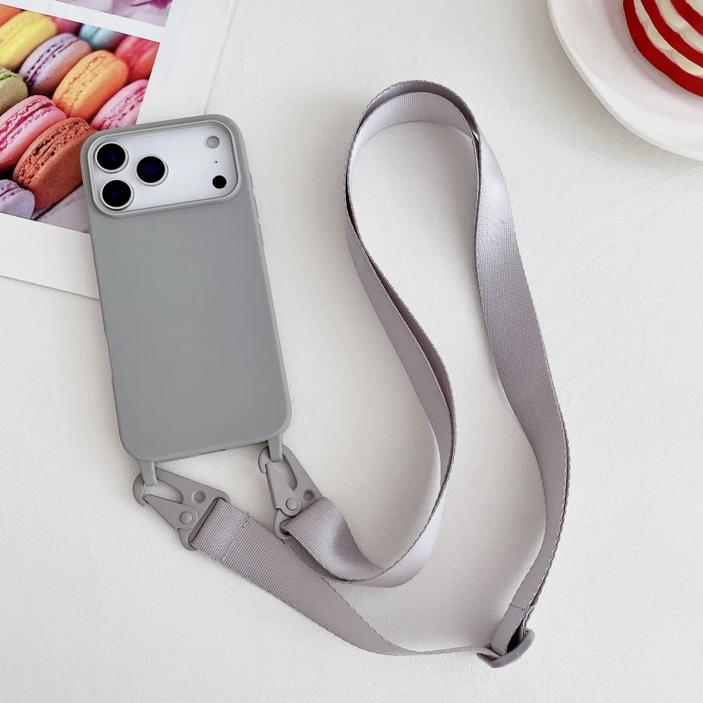 Crossbody Lanyard Case for iPhone 14-17 Pro Max - Shockproof Silicone Strap Cover