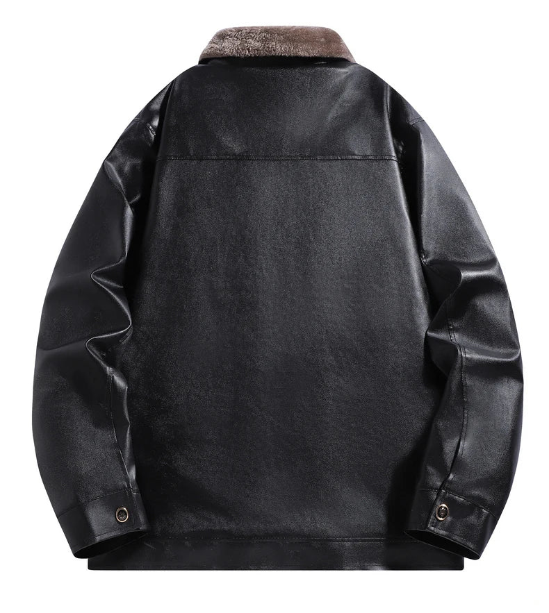 Men Leather Jacket Winter Fleece Lined Biker Jackets Fashion Motorcycle Jacket Faux Leather Coat Outwear Casual Streetwear