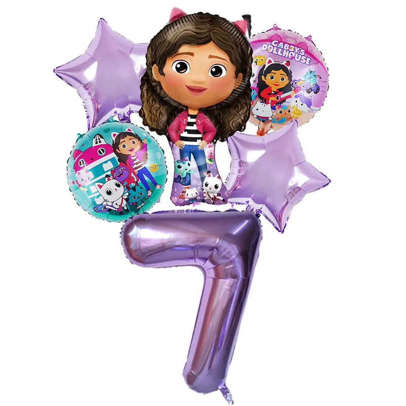 Gabby Dollhouse Balloons Set - 6pcs Cartoon Birthday Party Decorations