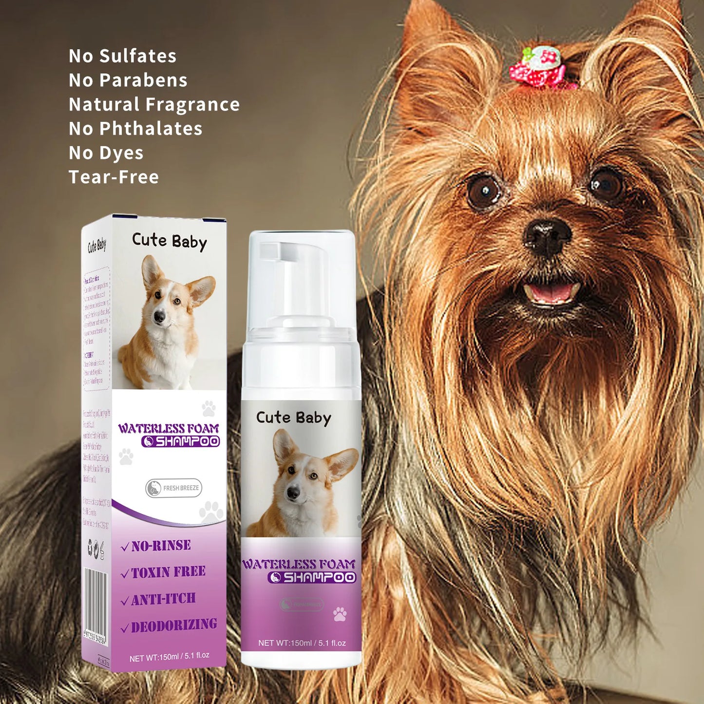 Water Free Dry Cleaning Mousse for Cats Dogs No Rinse Foam Spray Shampoo with Deodorizing Deep Cleaning Gentle Bath Gel