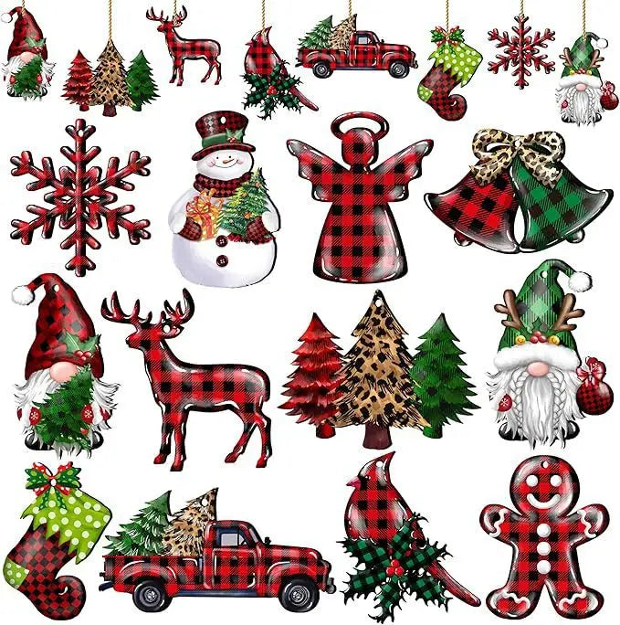 Wooden Christmas Gnome Decorations - 1224pcs Hanging Tree Plaque Set