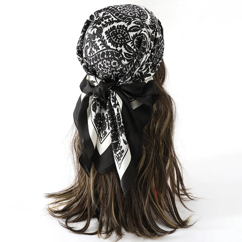 Bohemian Floral Silk Scarf - Tropical Leaf Head Wrap and Bandana