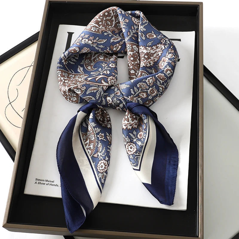 Luxury Silk Cat Print Scarf - Womens Neck Hair Tie Bandana Foulard 70cm