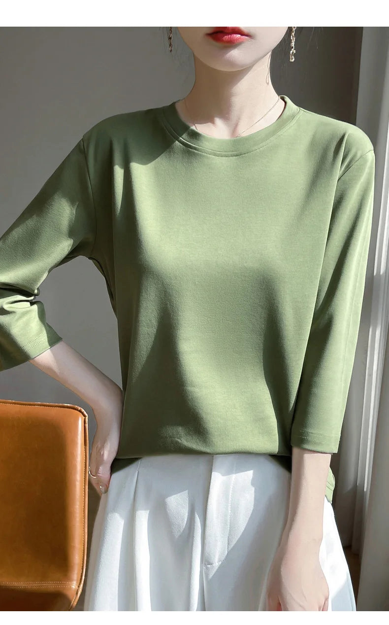 Cropped Mercerized Cotton T-Shirt - 100 Cotton Short Sleeve for Spring Summer 2023