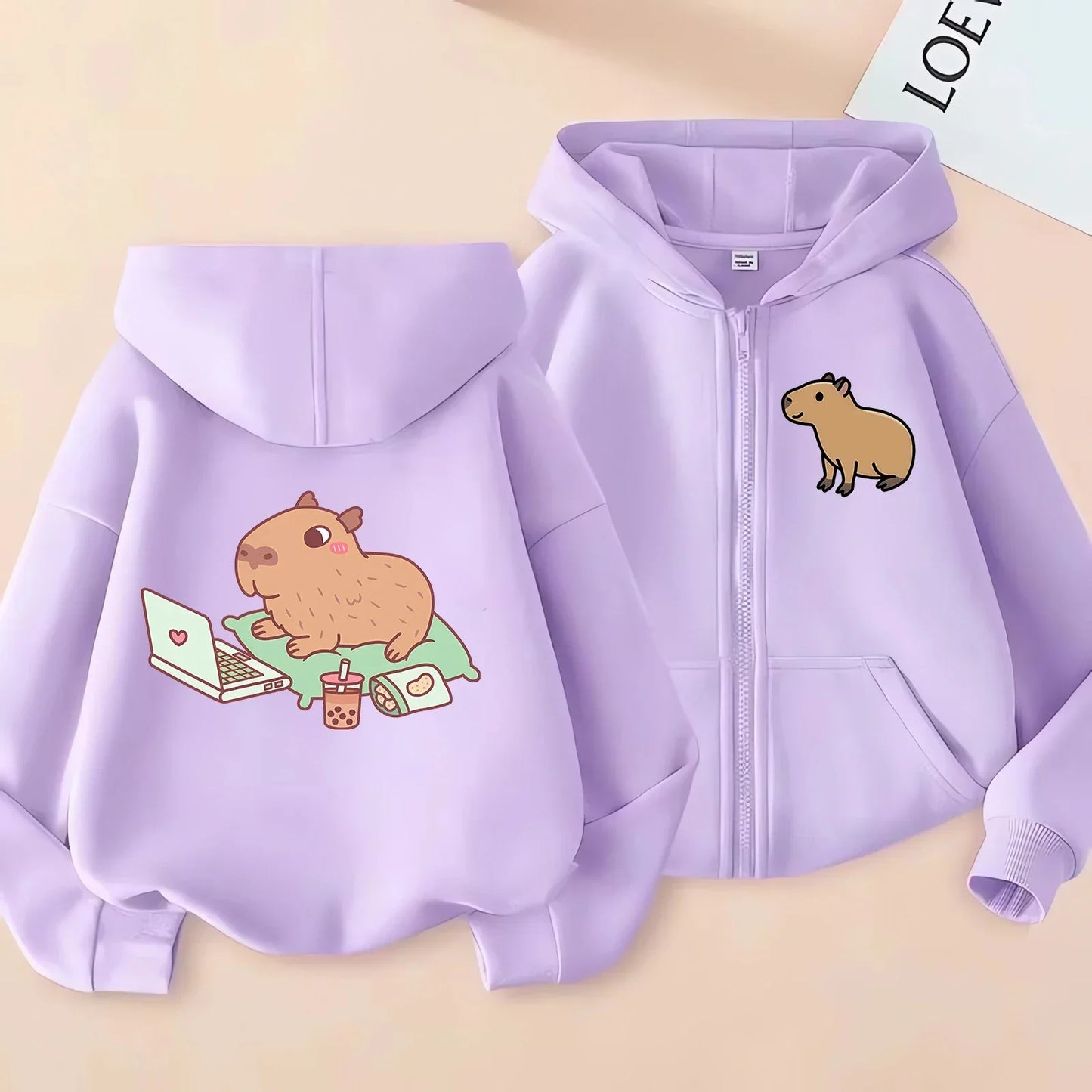 Kawaii Capybara Zip Up Hoodie - Childrens Manga Sweatshirt for Kids - ZOOMNSTORE