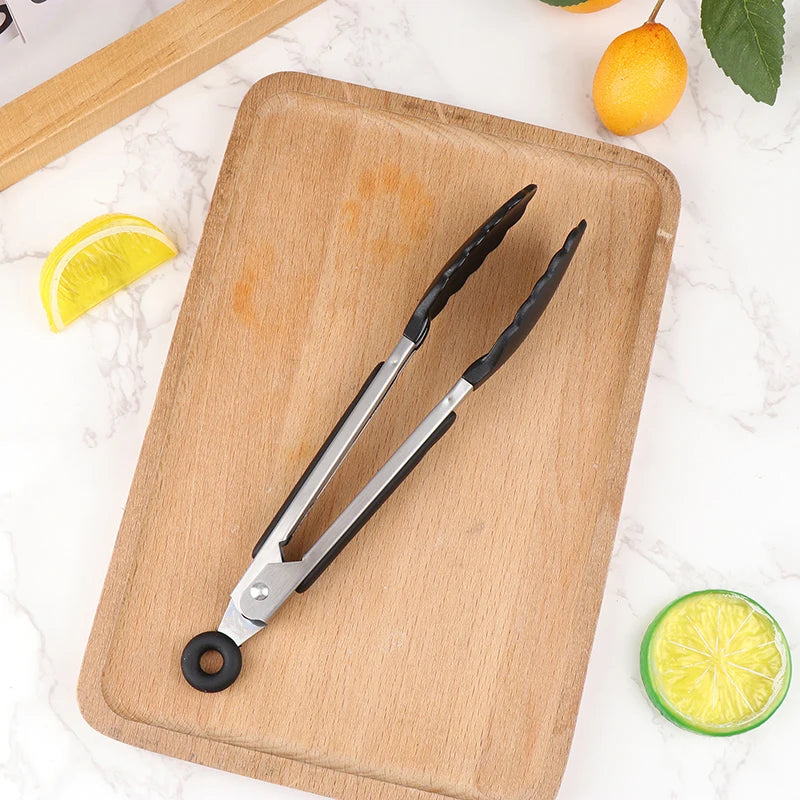 Silicone BBQ Grilling Tongs - Non-Stick Stainless Steel Kitchen Tools