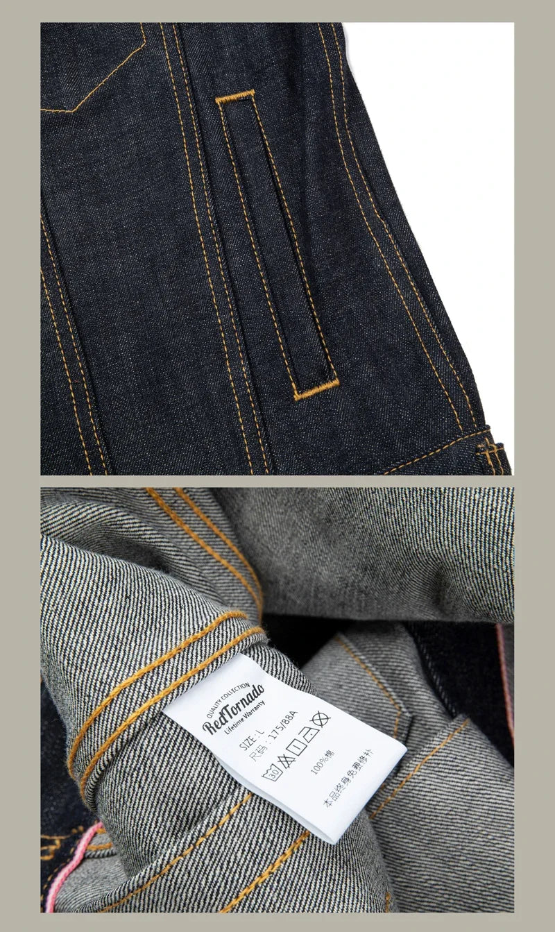 Red Tornado 16oz Selvedge Denim Trucker Jacket Men's Daily Jean Coat LS01-001