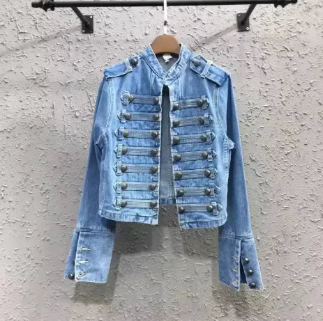 Streetwear Casual Loose Button Split Short Denim Jacket Women Fashion Spring Autumn 2026 Stand Collar Long Sleeve Jean Jacket