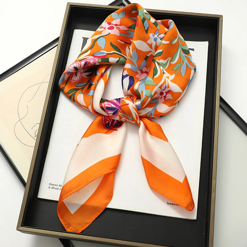 Luxury Silk Cat Print Scarf - Womens Neck Hair Tie Bandana Foulard 70cm