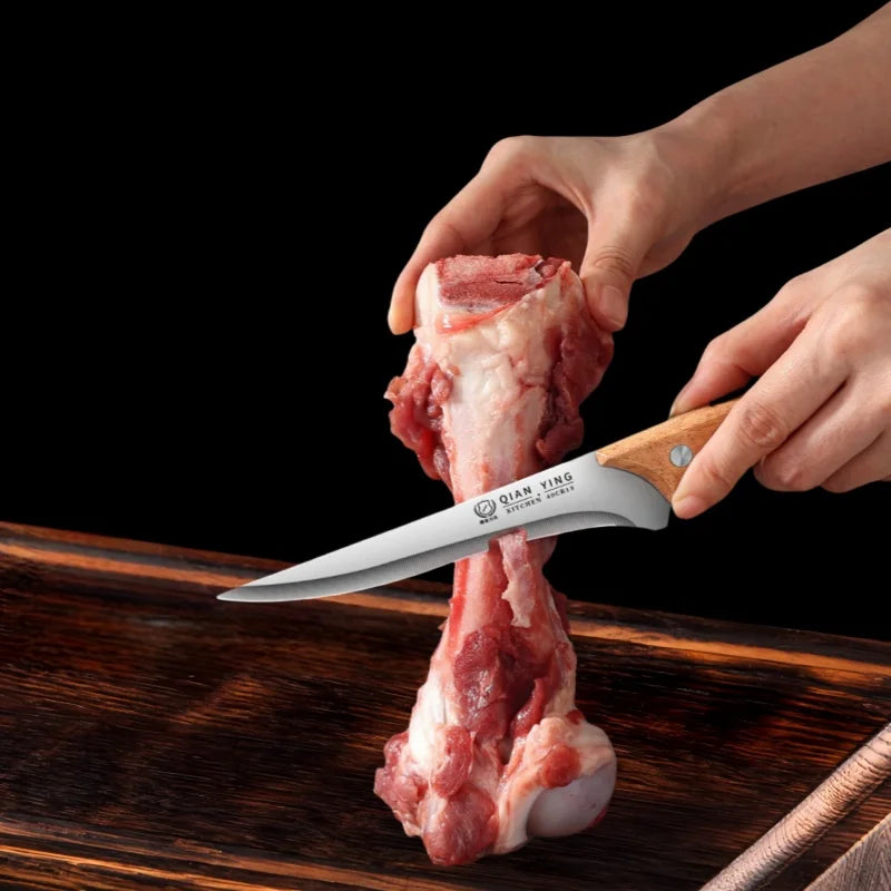 Professional Stainless Steel Fillet Knife - Forged Meat Cleaver with Wooden Handle