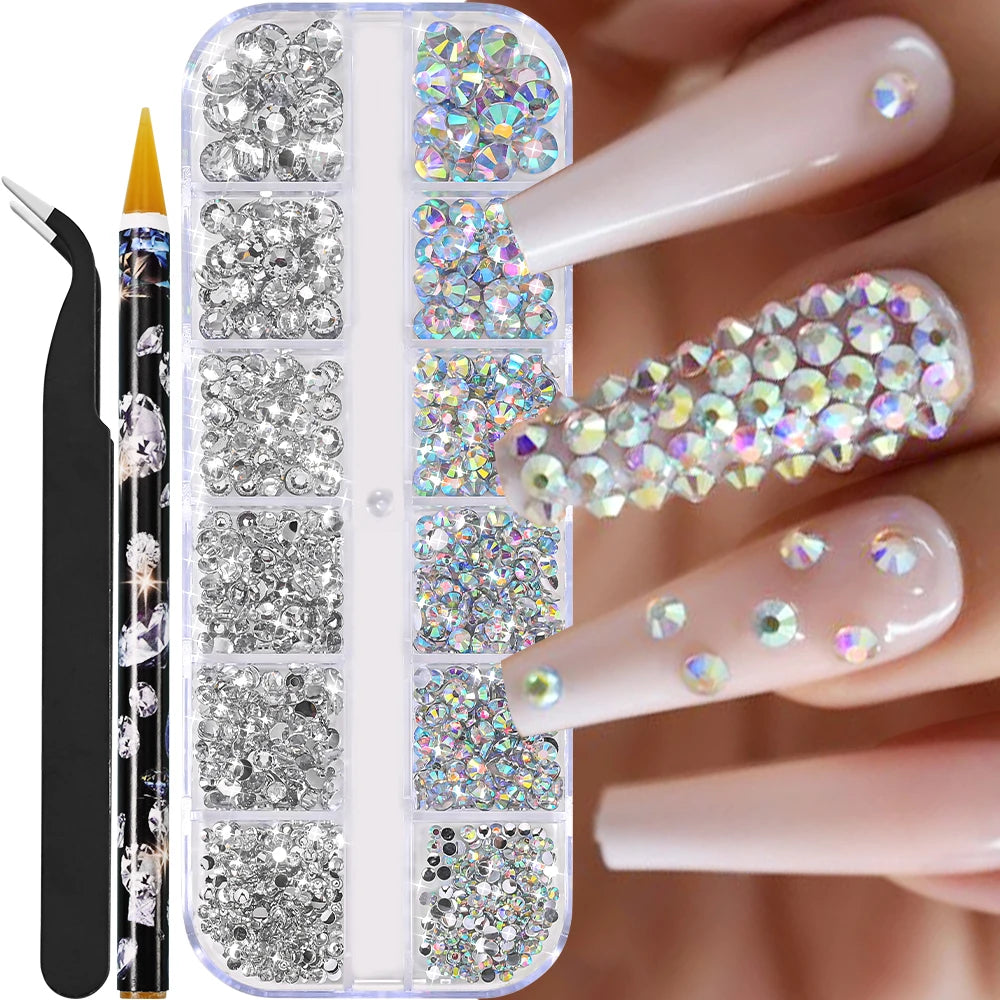 Mini Caviar Beads Nail Art Set - GoldSilver Micro Ball Charms with Magnetic Pen