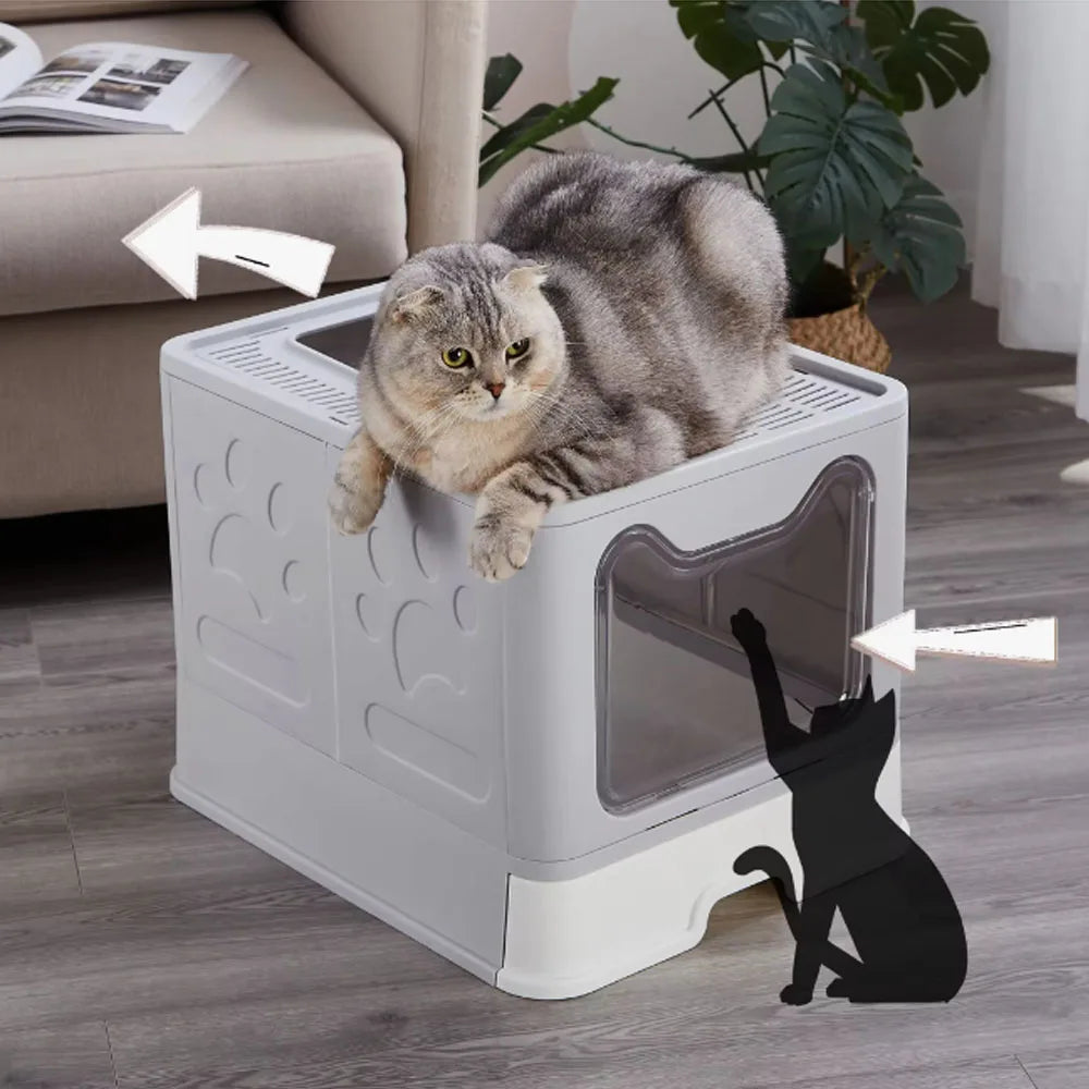 Foldable Cat Litter Box - Drawer Design with Scooper for Easy Cleanup - ZOOMNSTORE