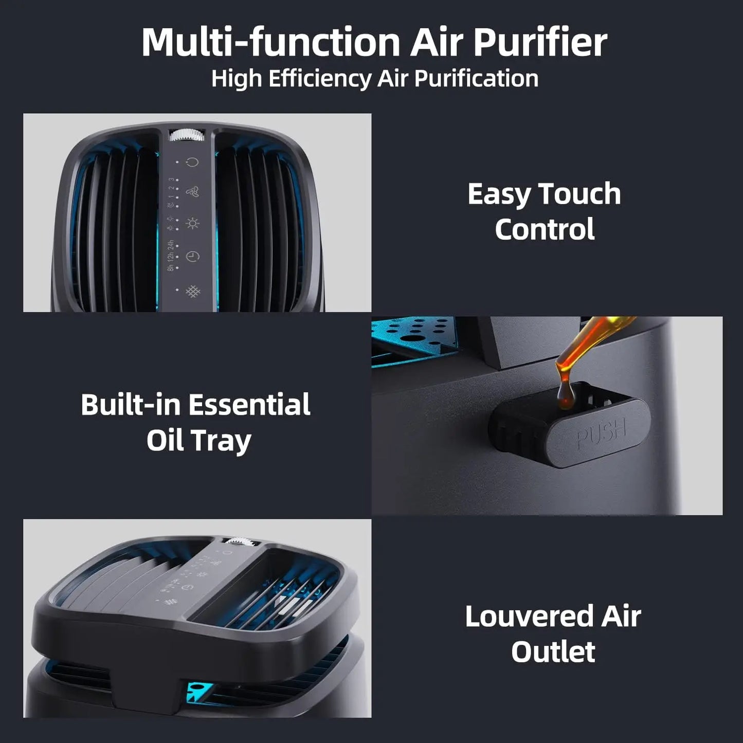 AROEVE H13 True HEPA Air Purifier - 1250ft² Essential Oil Diffuser Sleep Timer 4 Speed Adjustable Air Direction - ZOOMNSTORE