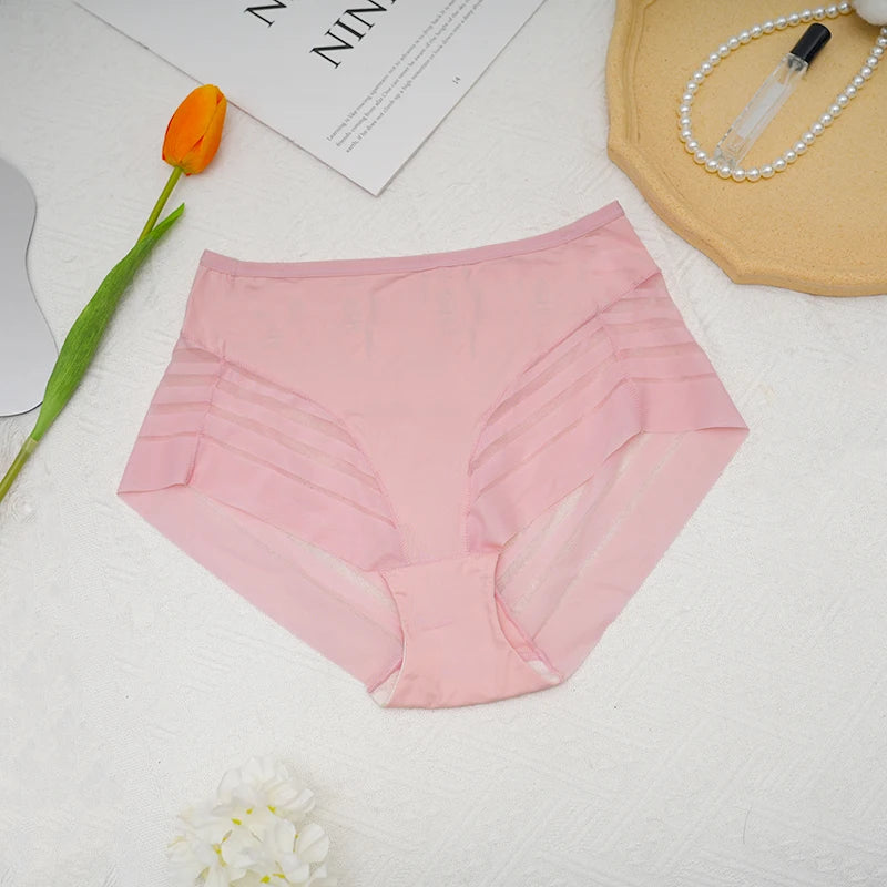 High-Waisted Mesh Ice Silk Triangle Pants Large Size Breathable Sexy Striped Seamless Underwear
