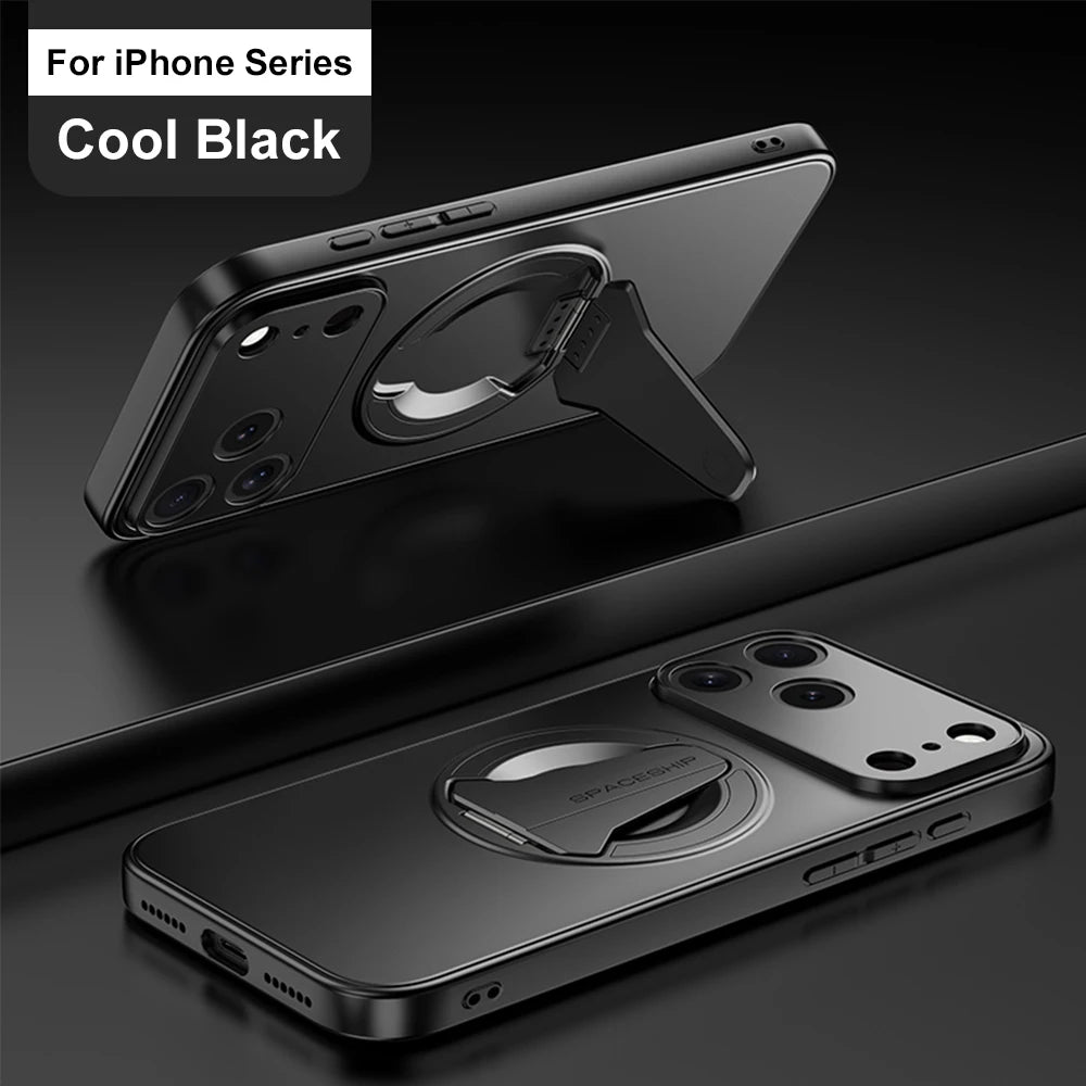 Wireless Charging Cover Lens Protection Phone Case For iPhone 17 Pro Max 17 Pro 13 15 16 14 Air Luxury Folding Stand Magnetic