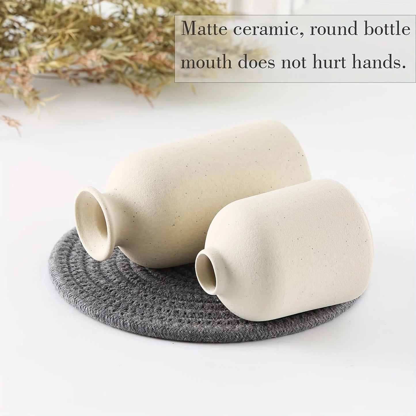 Set of 3 Rustic Ceramic Vases - Modern Farmhouse Decor for Living Room and Table - ZOOMNSTORE
