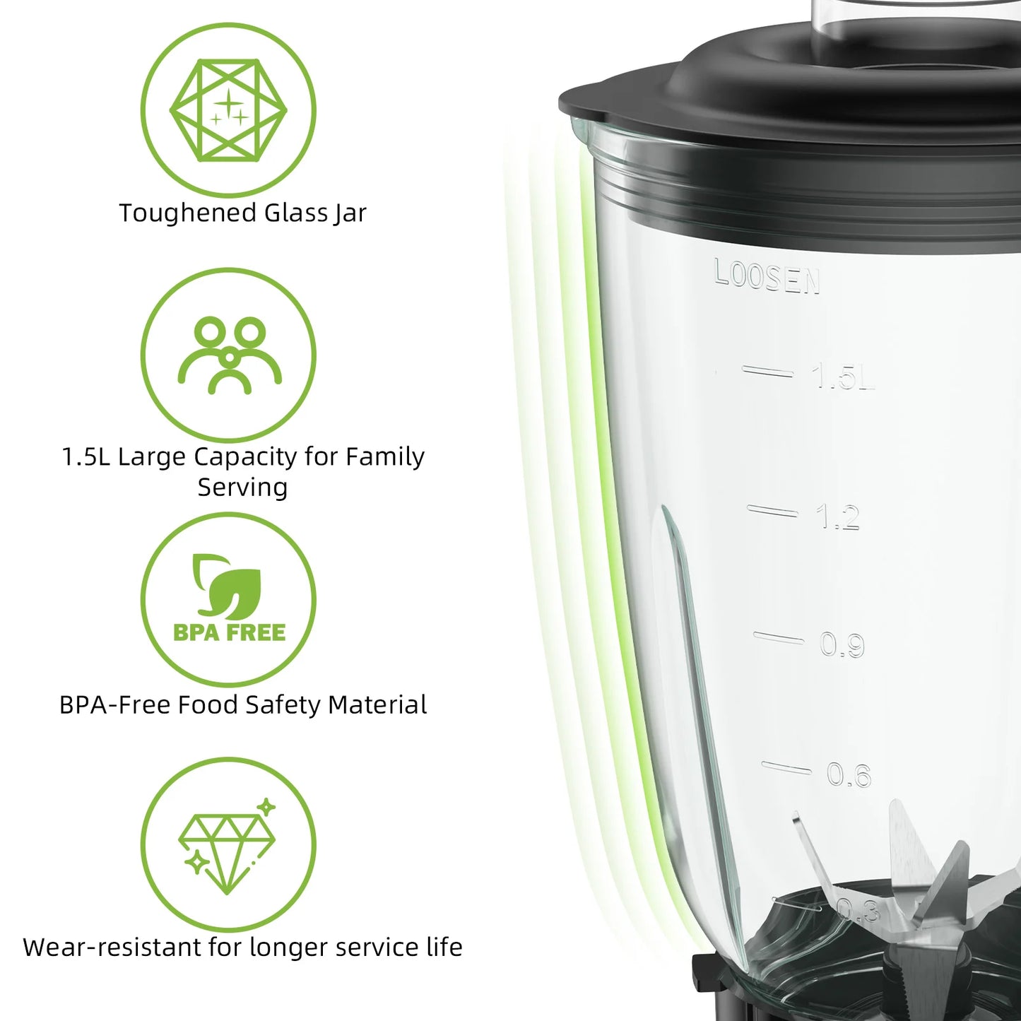 BioloMix 1300W Smoothie Blender - 15L Glass Jar for Frozen Drinks Sauces