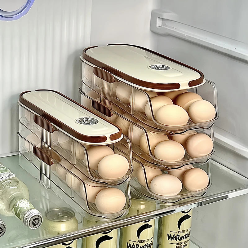 Egg Storage Box - Automatic Rolling Egg Holder Rack for Refrigerator