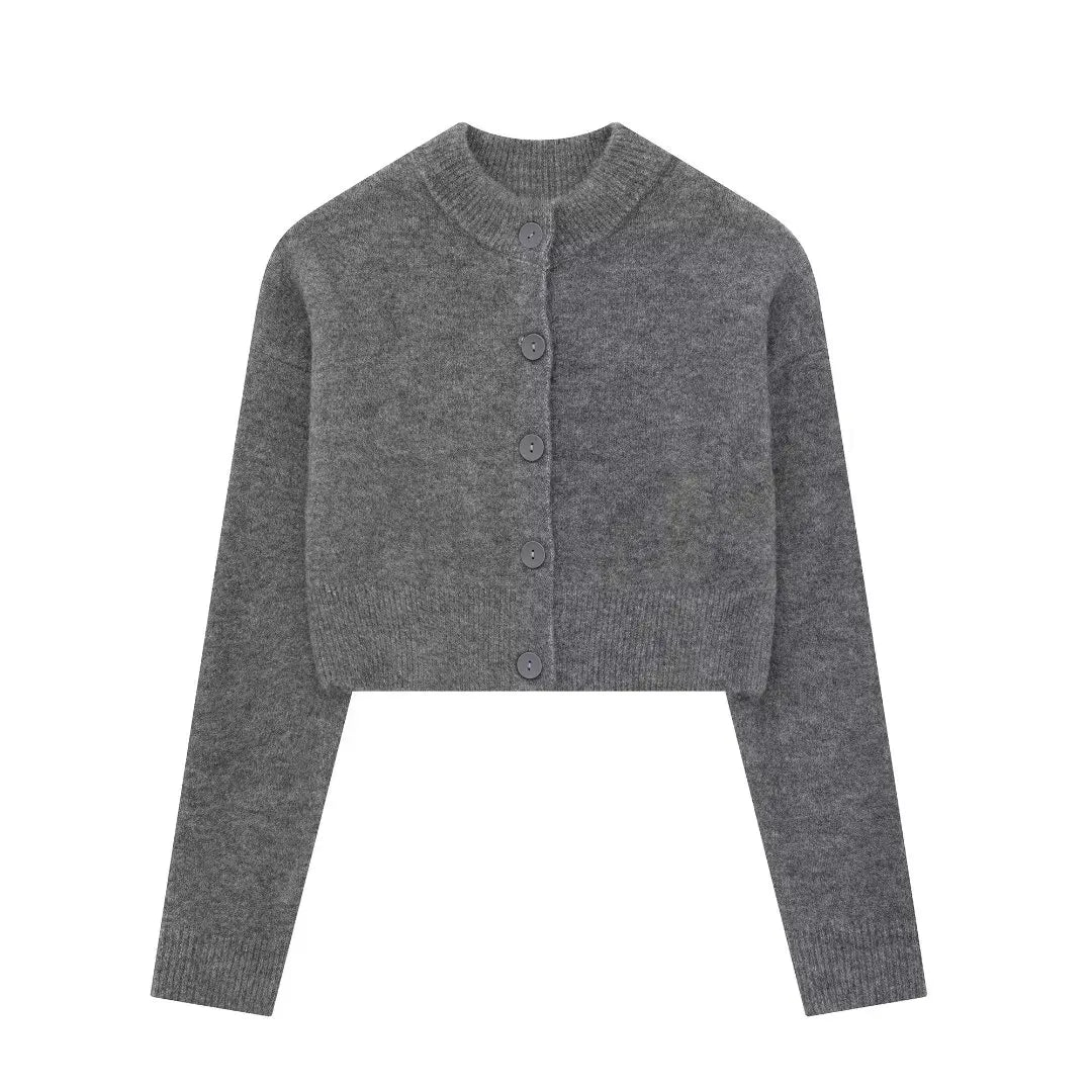 HH Women Cropped Knit Cardigan Sweater Single Breasted Long Sleeve O Neck Coat Elegant Solid Outerwear Female Chic Top