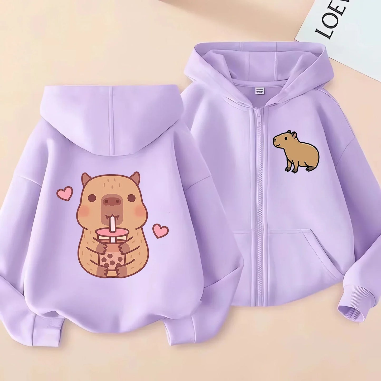Kawaii Capybara Zip Up Hoodie - Childrens Manga Sweatshirt for Kids - ZOOMNSTORE
