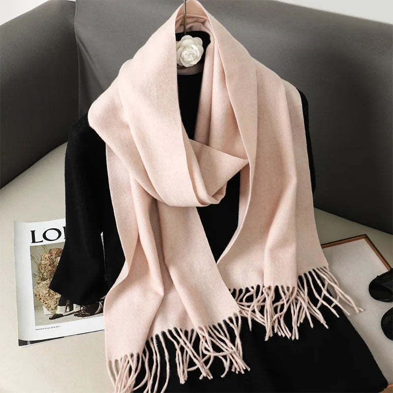 62-Color Cashmere Winter Scarf - Warm Thicken Pashmina Shawl with Tassels