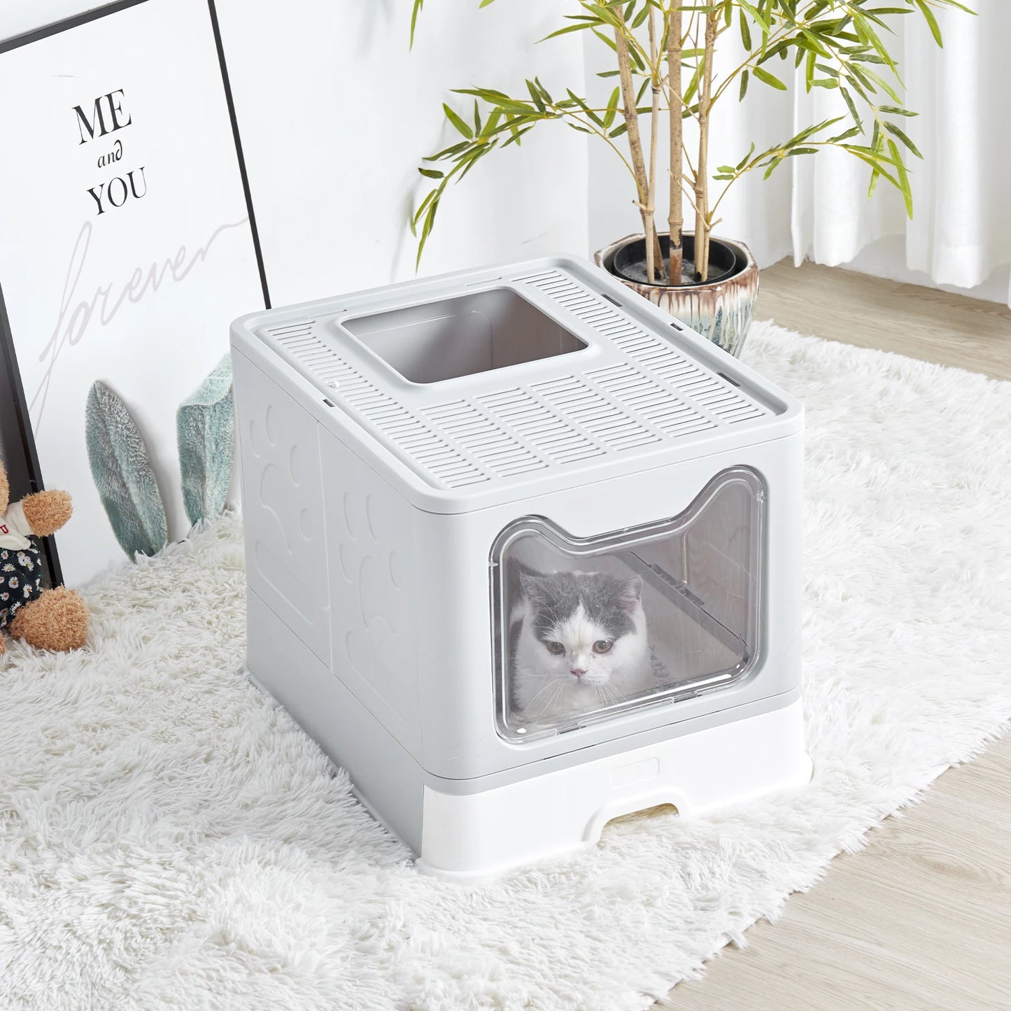 Foldable XXL Cat Litter Box - Large Space with Front Entry Top Exit - ZOOMNSTORE
