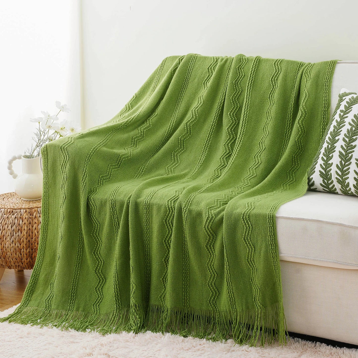 Caramel Knit Throw Blanket - Lightweight Plaid Blanket for Couch and Bed