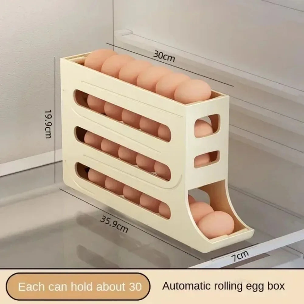 4-Tier Rolling Egg Holder Dispenser - Refrigerator Egg Storage Box