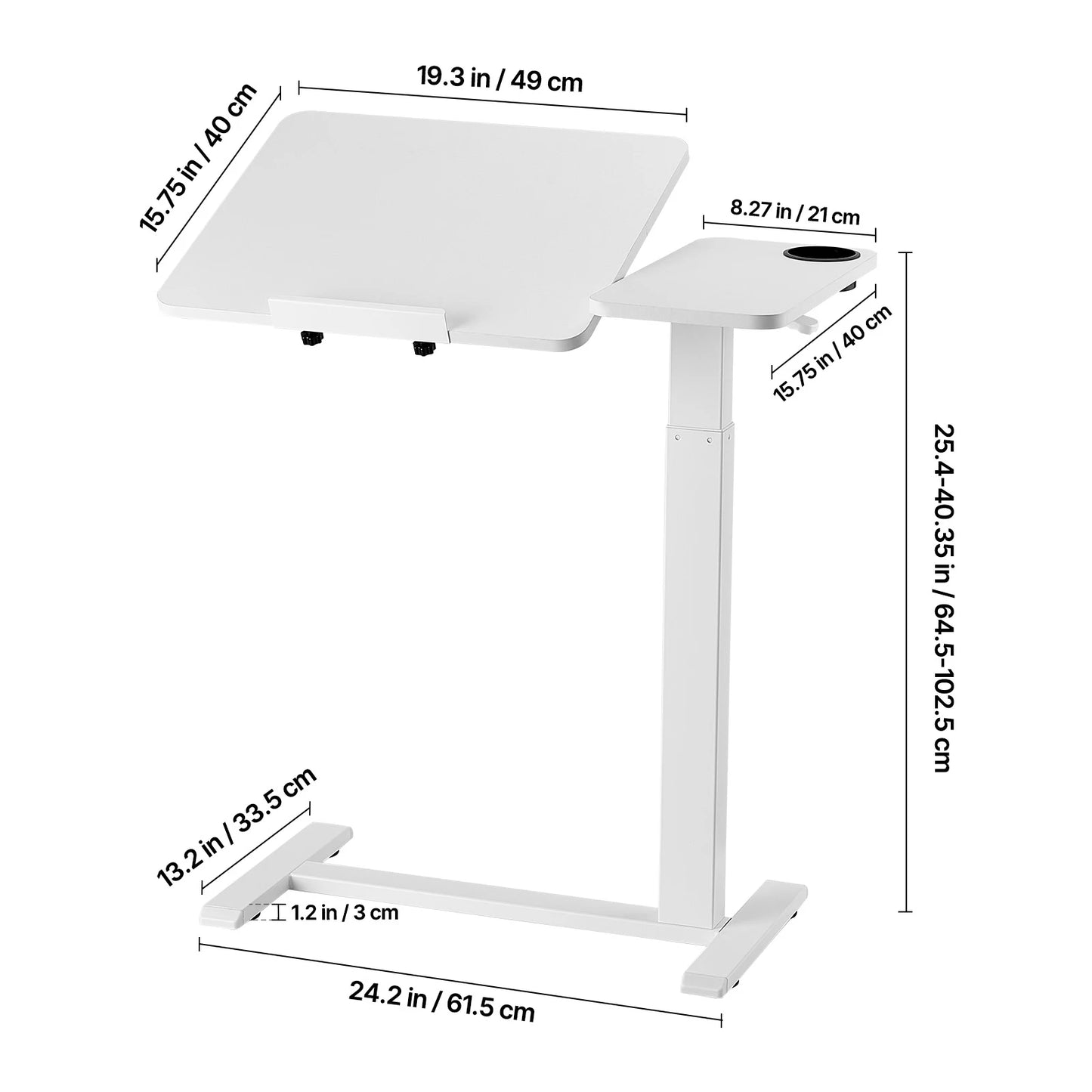 Adjustable Overbed Table – Mobile Bed Table with Swivel Caster Wheels & Tilt Angle