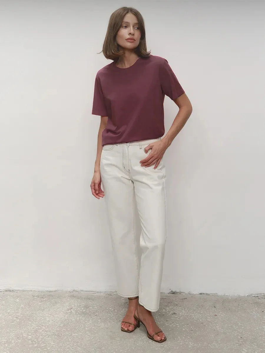 Cotton Summer Womens T-Shirt - Short Sleeve Loose Basic Top