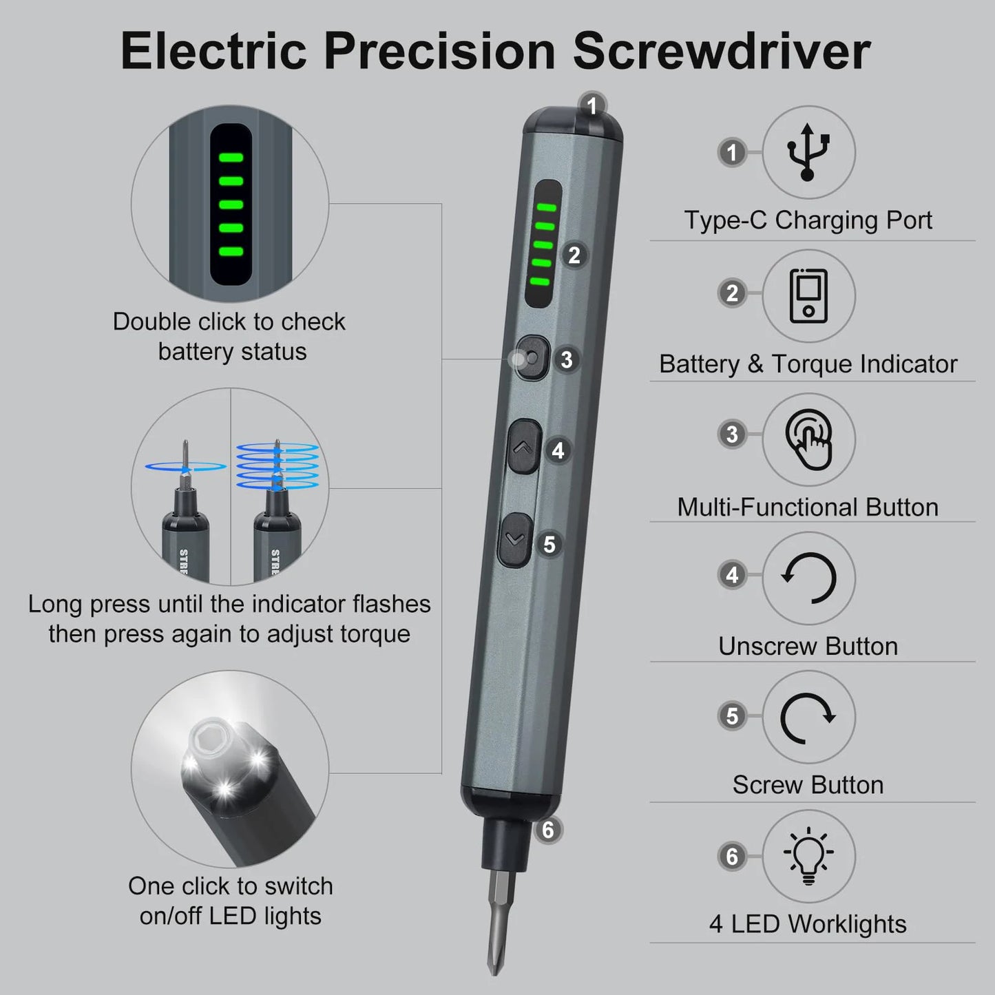 Cordless Precision Electric Screwdriver Set - 68 in 1 with 64 S2 Drill Bits and LED Hand Tool