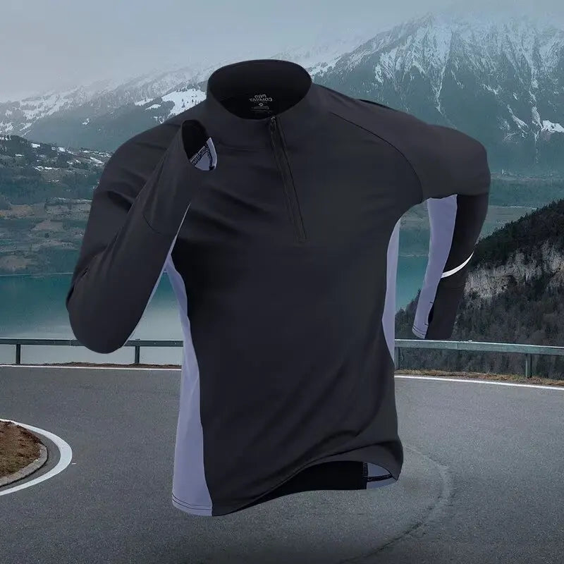 Men's Running Shirt - Quick Dry Long Sleeve Sportswear with Half Zipper for Autumn Winter