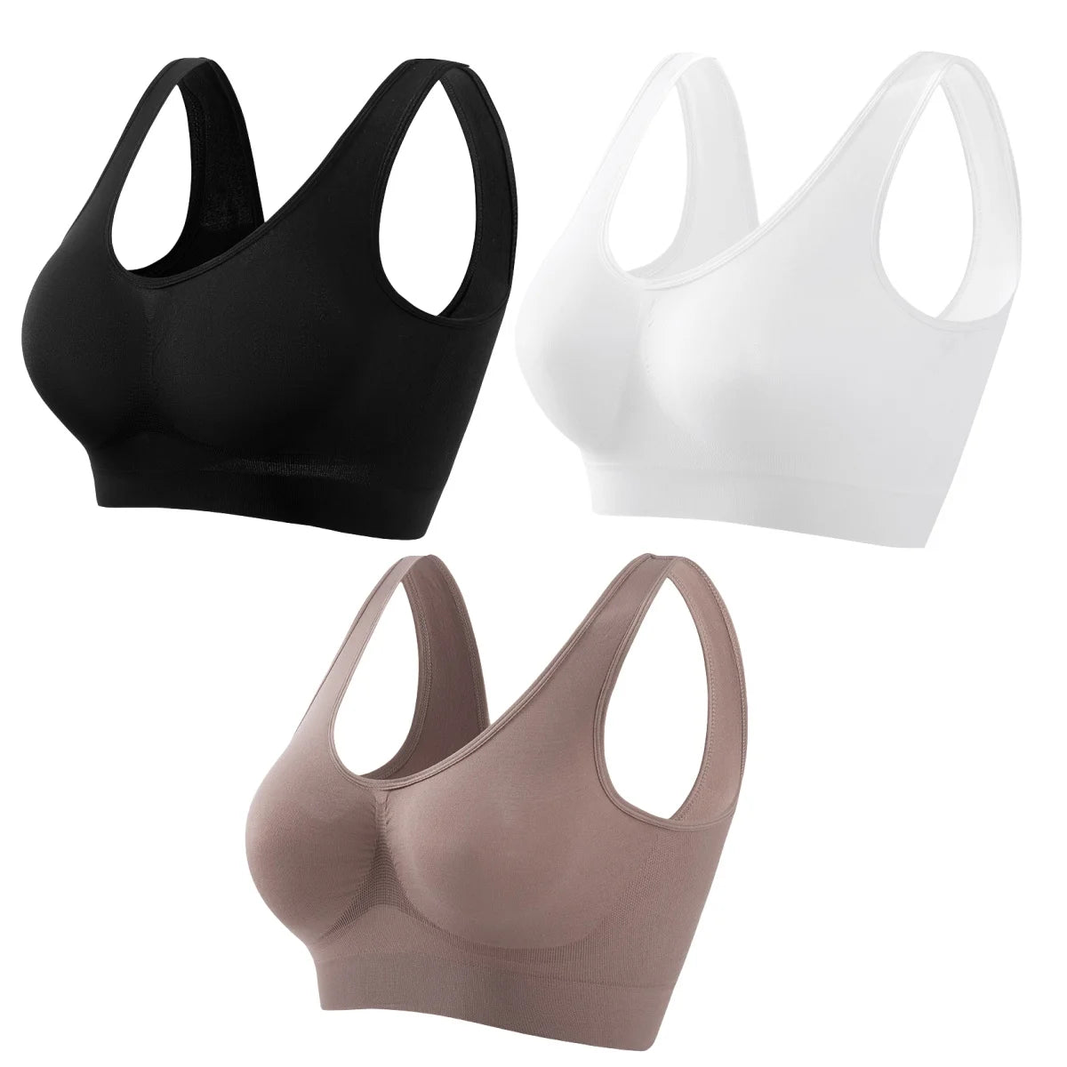 3Pcs/Set Women Seamless Knit Tank Sports Bra Solid Color Bralette Top Wide Strap Integrated Lining Without Pads Lingerie S-5XL