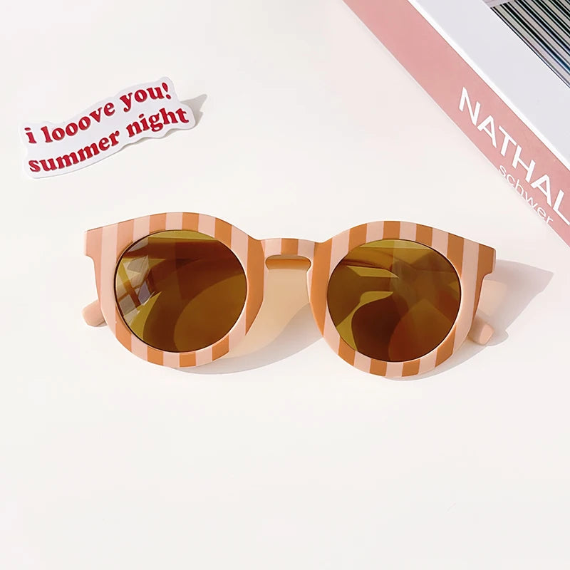 Kids UV400 Checker Panel Round Sunglasses - Cute Outdoor Sun Protection Glasses