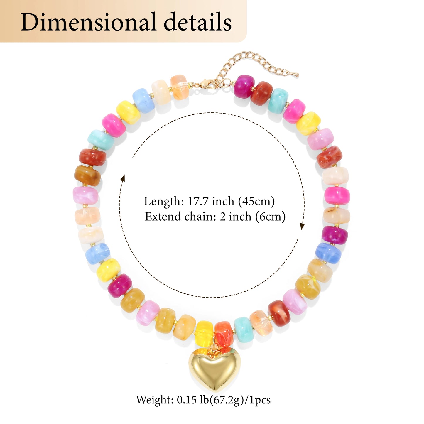 Badu Bohemia Colorful Acrylic Beaded Choker Necklace for Women 14K Gold Plated Heart Pendant Summer Aesthetic Y2K Jewelry Gift