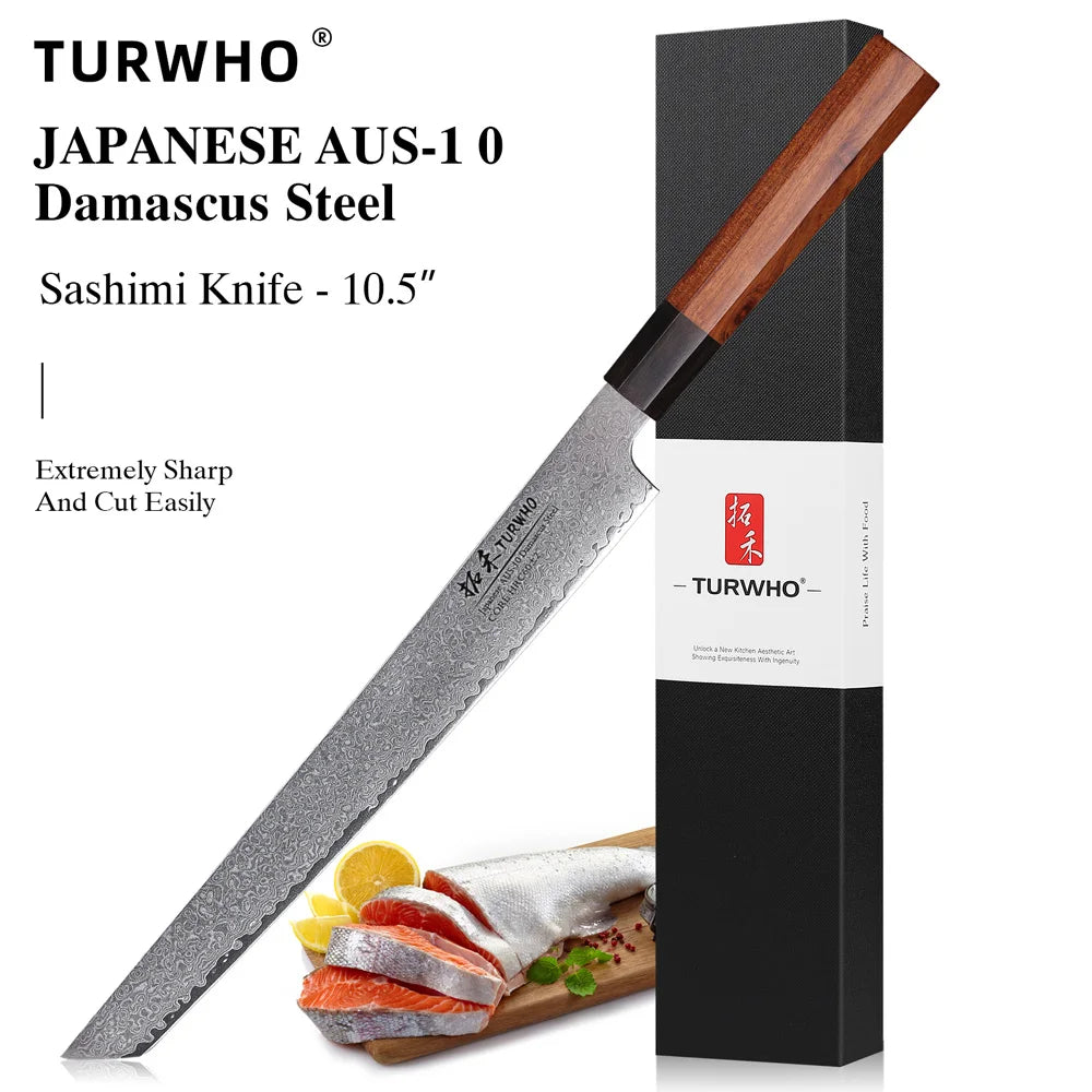 Damascus Steel Japanese Chef Knife - Hand Forged Santoku Sashimi Blade