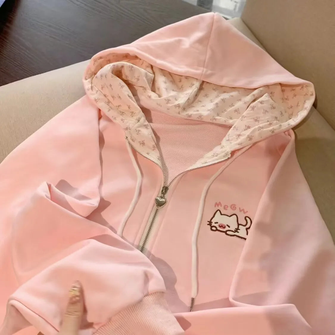 Harajuku Korean Kawaii Hooded Coat Women Thin Long Sleeve Zipper Cardigan Y2K Streetwear New Mid-length Loose Jackets