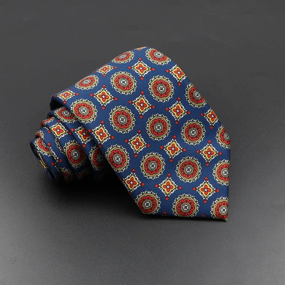 Mens Silk Tie - 75cm Soft Novelty Necktie in Blue Green Orange Floral Pattern